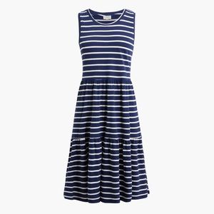 J Crew navy striped tiered dress